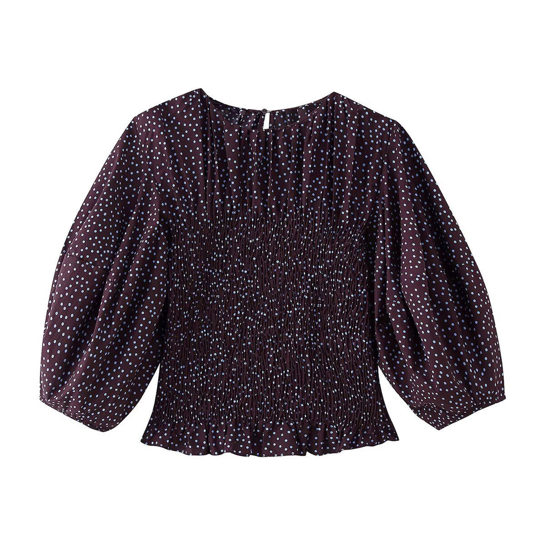 Damen Gesmoktes Polka-Dot-Blusenshirt mit Ballonärmeln Echoarchiv