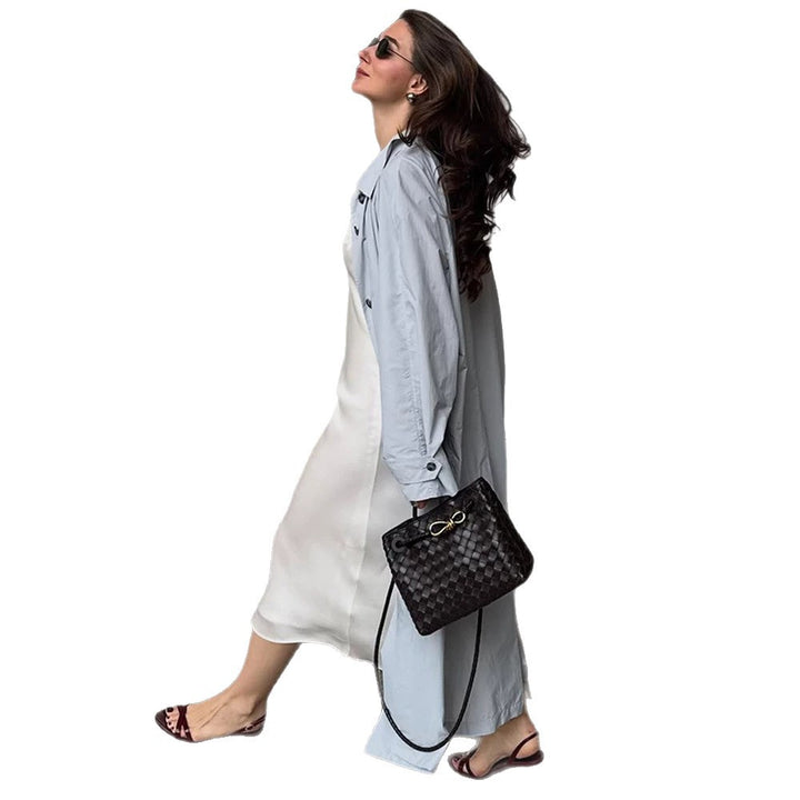 Damen Leichter langer Trenchcoat aus technischem Material mit verdeckter Knopfleiste und lockerem Fall Echoarchiv