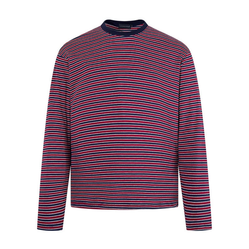Herren Gestreiftes Langarmshirt aus Baumwollmischung mit Rundhalsausschnitt und Relaxed-Fit Echoarchiv