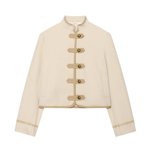 Damen Kurze taillierte Jacke mit Mandarinkragen und dekorativen Laschen Echo Archiv