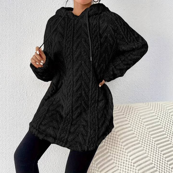Damen nan kuschelige Kapuzenjacke aus Teddyfleece mit Zopfmuster und gerafftem Saum Echo Archiv