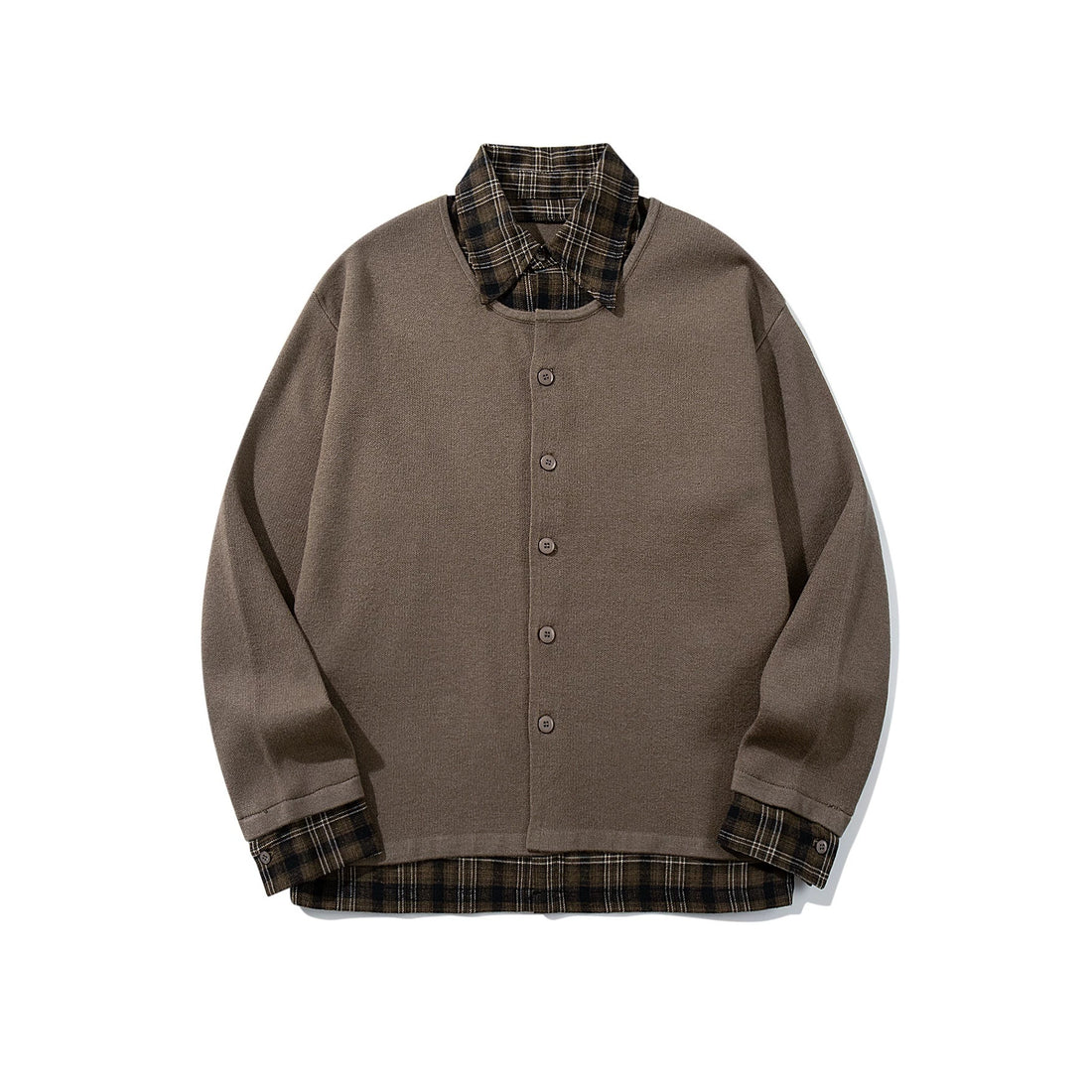 Herren Karierter Flanellhemd-Layer mit offenem Strickcardigan Echoarchiv