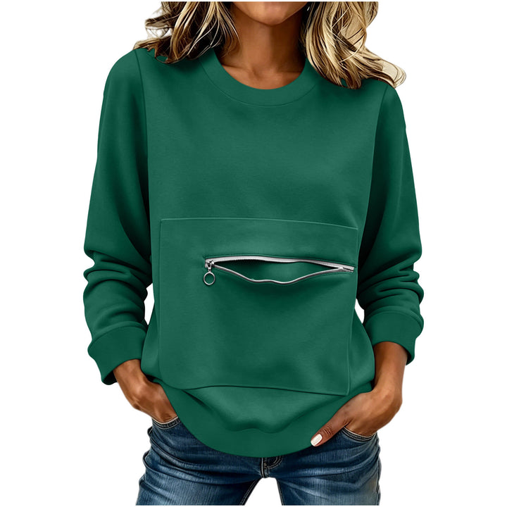 Damen locker geschnittenes Sweatshirt mit Frontreißverschlusstasche und Rundhalsausschnitt – Avérine