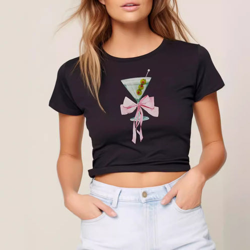 Damen Cropped T-Shirt mit trendy Cocktail-Design Echo Archiv