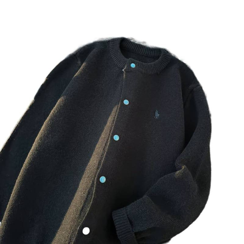 Unisex Oversize-Strickjacke mit Druckknopfleiste, geripptem Saum und Melange-Optik Echoarchiv