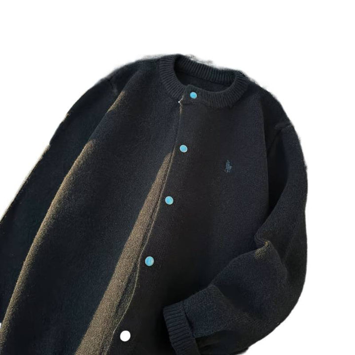 Unisex Oversize-Strickjacke mit Druckknopfleiste, geripptem Saum und Melange-Optik Echoarchiv