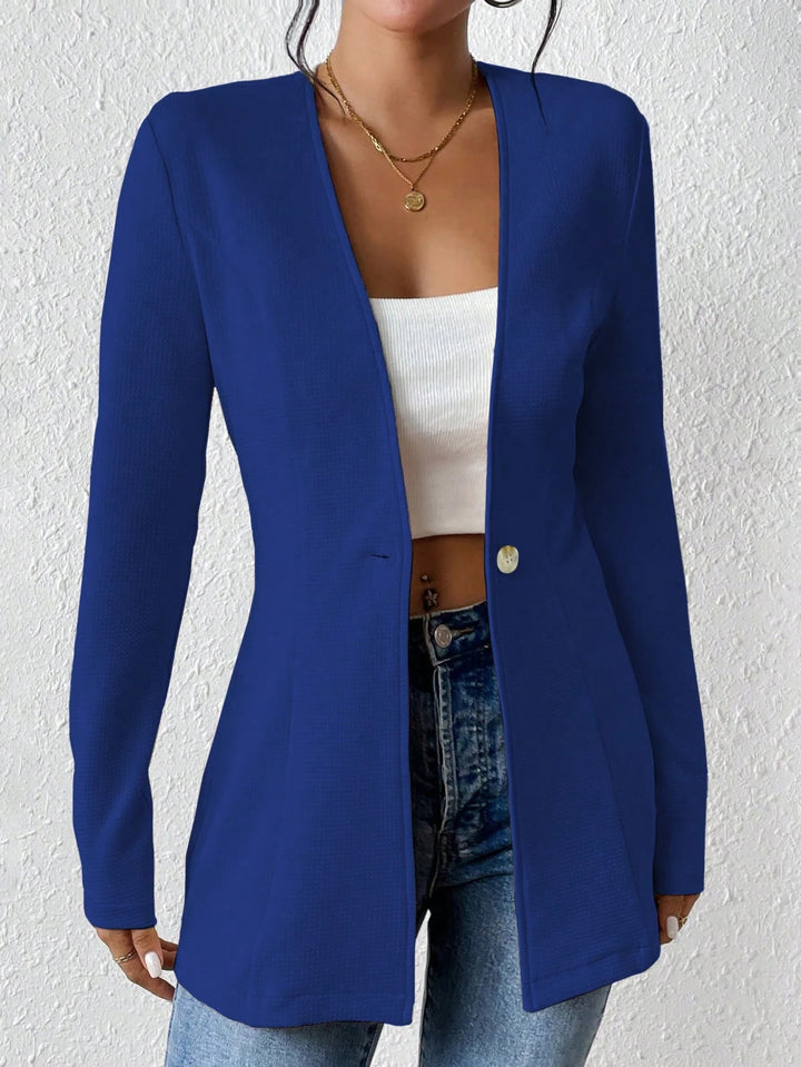 Damen Taillierter kragenloser Longblazer mit Ein-Knopf-Verschluss Echo Archiv
