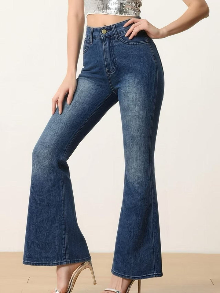 Damen Flared Jeans mit hohem Bund und einzigartigem Strukturdesign Echo Archiv
