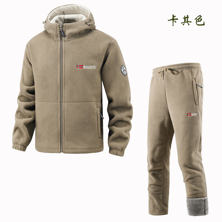 Herren Thermo-Fleece-Set mit Kapuzenjacke, Sherpa-gefüttert und elastischer Jogginghose – Marzano
