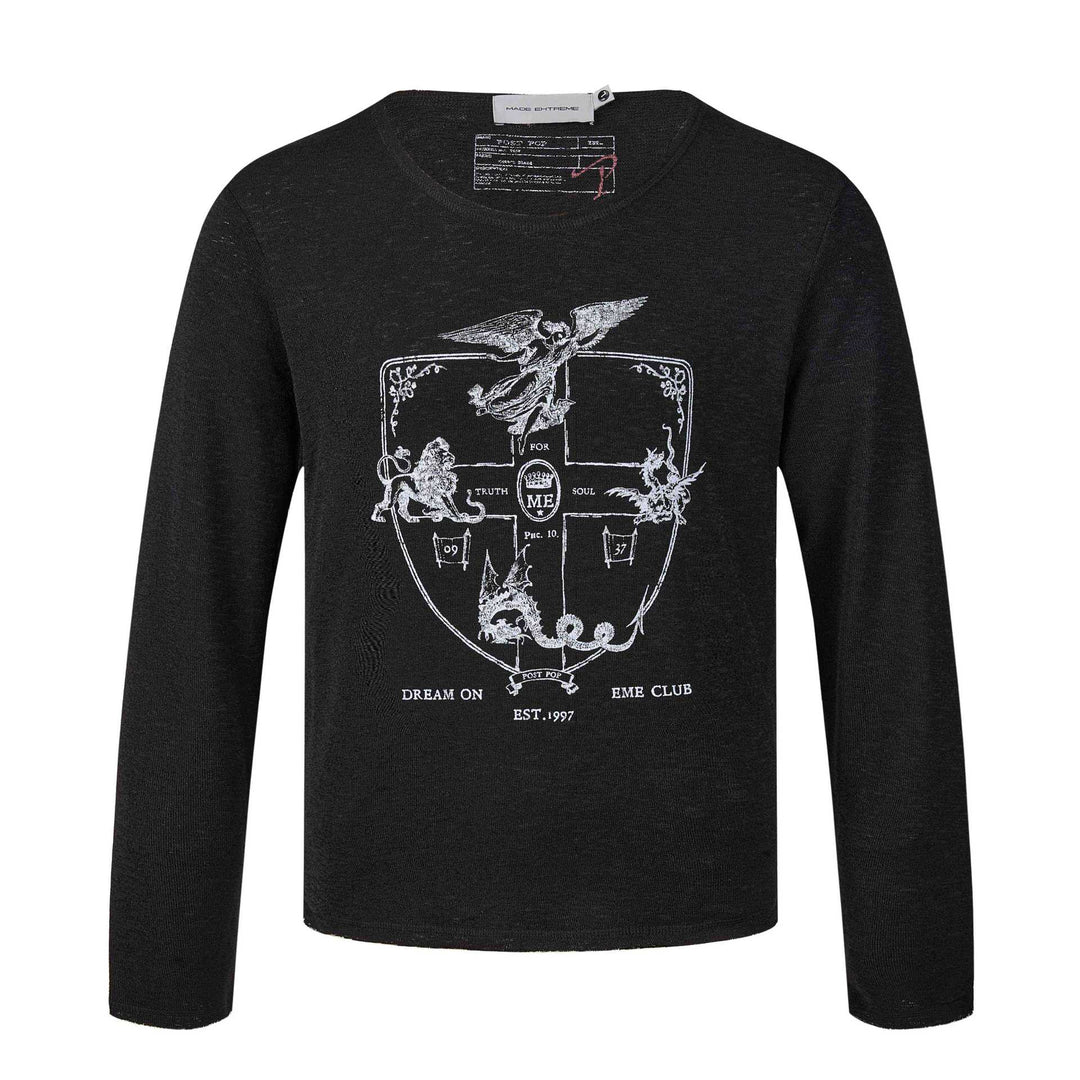 Unisex Langärmeliges Feinstrick-Shirt mit Wappenprint Echoarchiv