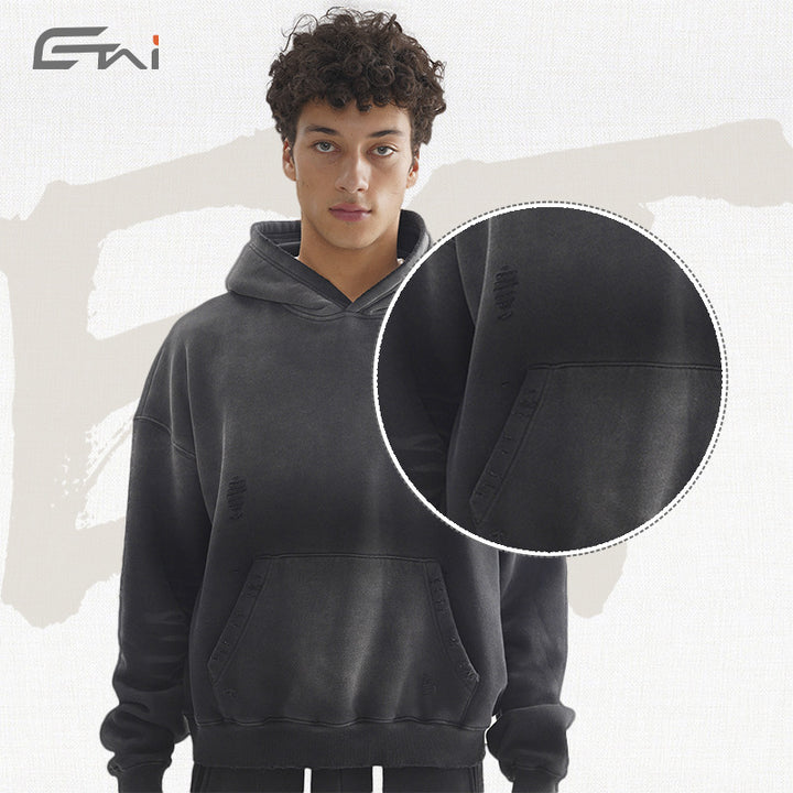 Herren Weites Distressed-Sweatset mit verkürztem Kapuzenpullover und baggy Jogginghose Echo Archiv