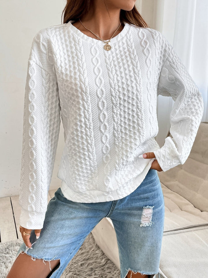 Damen Zopfmuster‑Sweatshirt mit Rundhals, texturierter Oberfläche und lockerer Passform – Mavelle