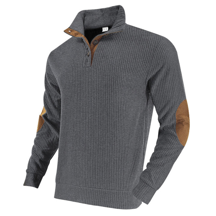 Herren Strickpullover mit modernem Stehkragen und kontrastierenden Lederdetails Echoarchiv