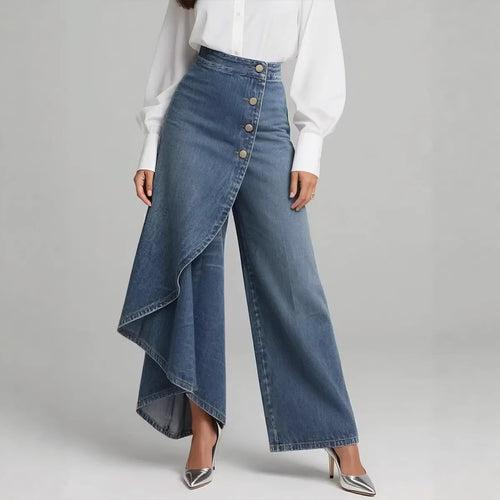 Damen Denim-Rock mit asymmetrischem Schnitt und Knopfdetails Echo Archiv