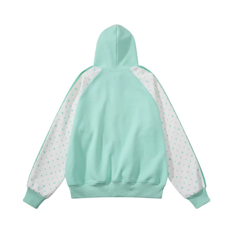 Damen Kapuzen‑Sweatjacke mit durchgehendem Reißverschluss, Raglanärmeln und Polka‑Dot‑Einsätzen Echoarchiv