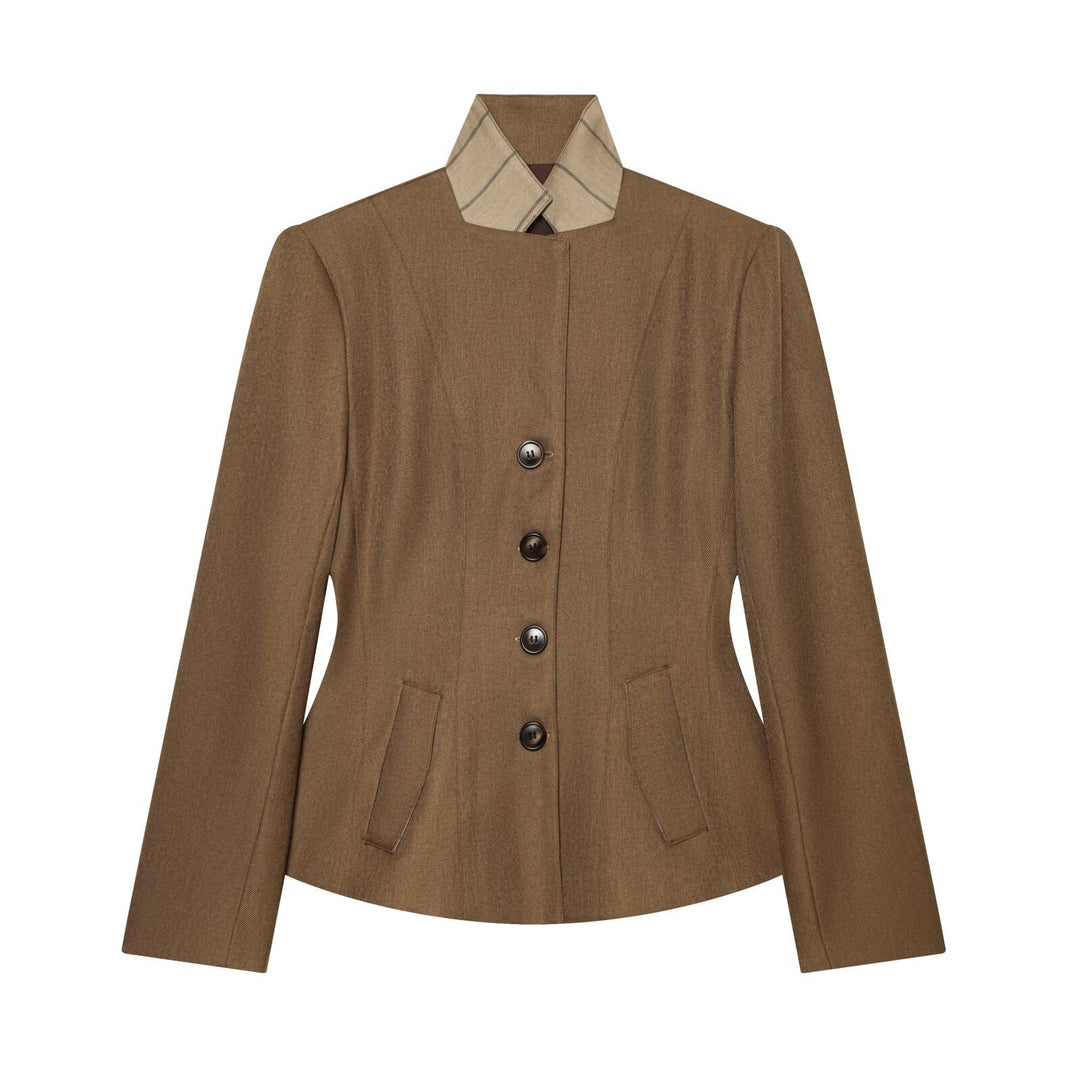 Damen Taillierter Wollblazer mit Stehkragen und Zierknopfleiste Echo Archiv