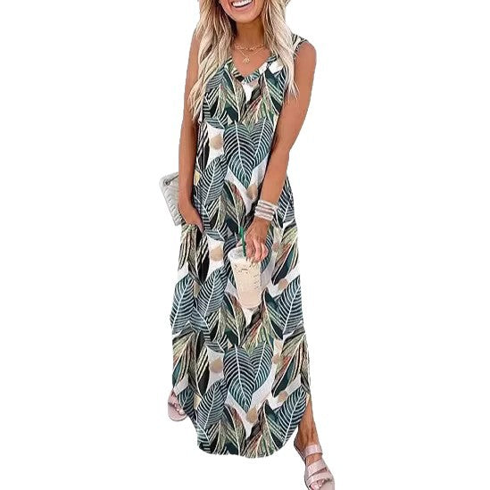 Damen Maxi-Kleid mit modernem V-Ausschnitt und praktischem Taschendesign Echo Archiv
