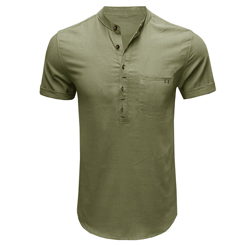 Herren Kurzarm-Henley-Shirt mit praktischem Brusttaschen-Design Echoarchiv