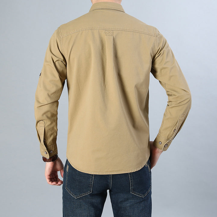 Herren Military-Hemd mit Brusttaschen, Ärmelrollfunktion und Off-Road-Print Echoarchiv
