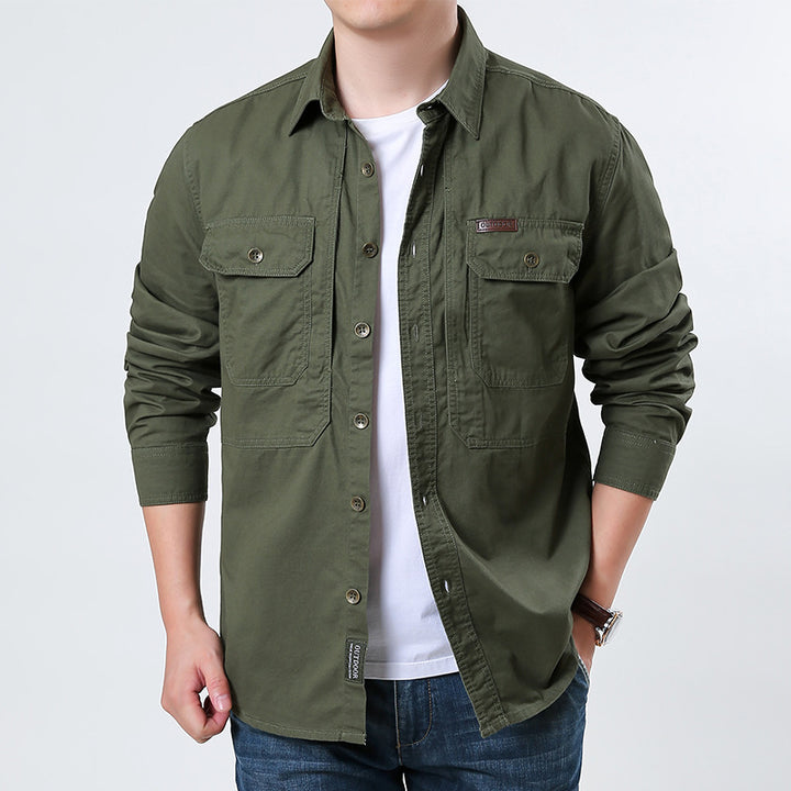 Herren nan lässige Utility-Hemdjacke aus Baumwoll-Twill mit zwei aufgesetzten Brusttaschen und knöpfbarer Front Echo Archiv