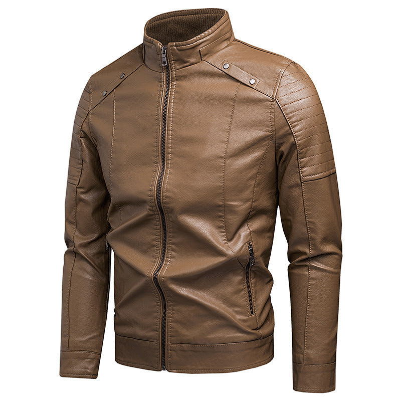 Herren Slim-Fit Kunstleder-Bikerjacke mit Stehkragen und Reißverschlusstaschen Echo Archiv