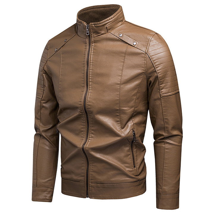 Herren Slim-Fit Kunstleder-Bikerjacke mit Stehkragen und Reißverschlusstaschen Echo Archiv