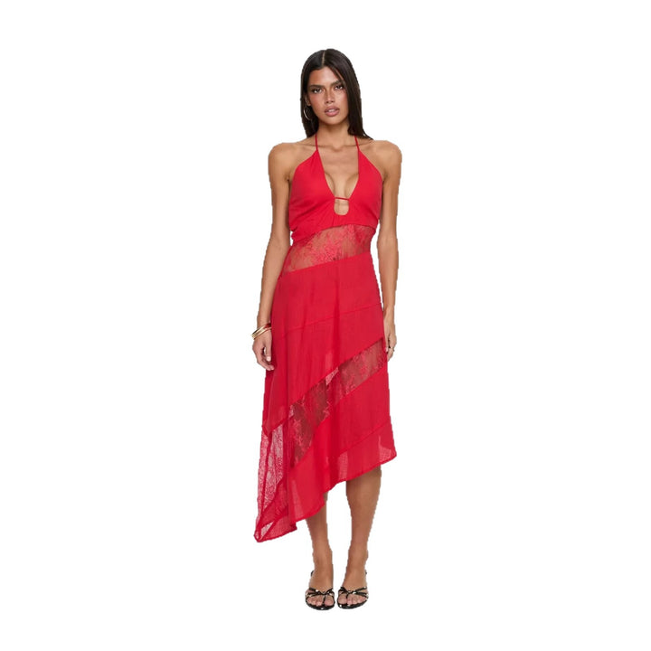Damen Halterkleid mit transparenten Einsätzen und asymmetrischem Saum Echo Archiv