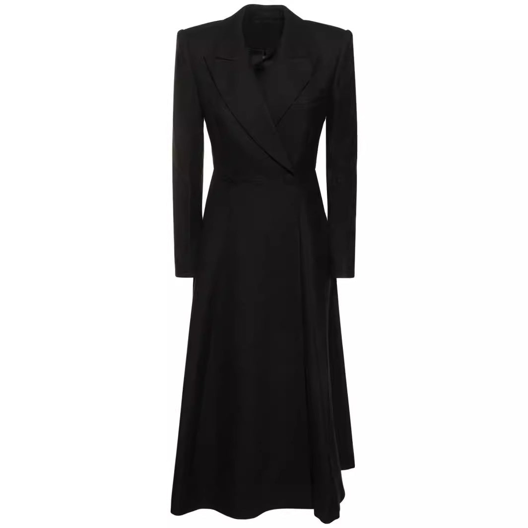 Damen langer taillierter Blazer‑Mantel mit Maxi‑Länge und strukturierten Schultern Echoarchiv