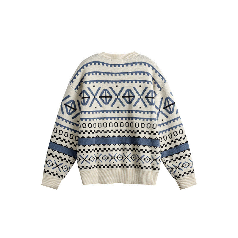 Unisex Gemusterter Grobstrickpullover im Norwegerstil mit Rundhals Echoarchiv