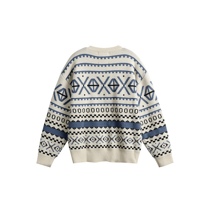 Unisex Gemusterter Grobstrickpullover im Norwegerstil mit Rundhals Echoarchiv