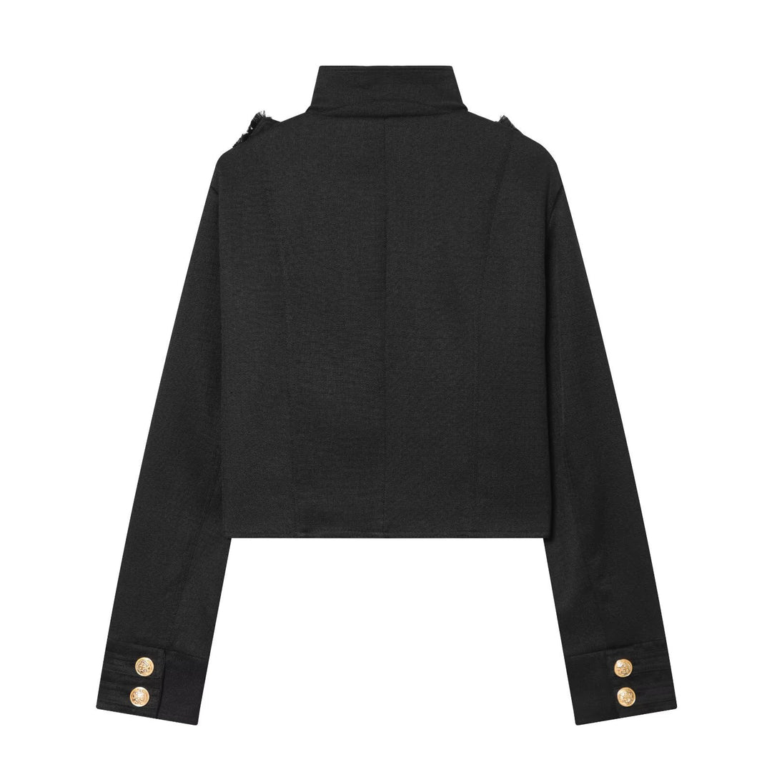 Damen Cropped Uniformjacke im Militärstil mit Stehkragen und Zierknopfleiste Echo Archiv