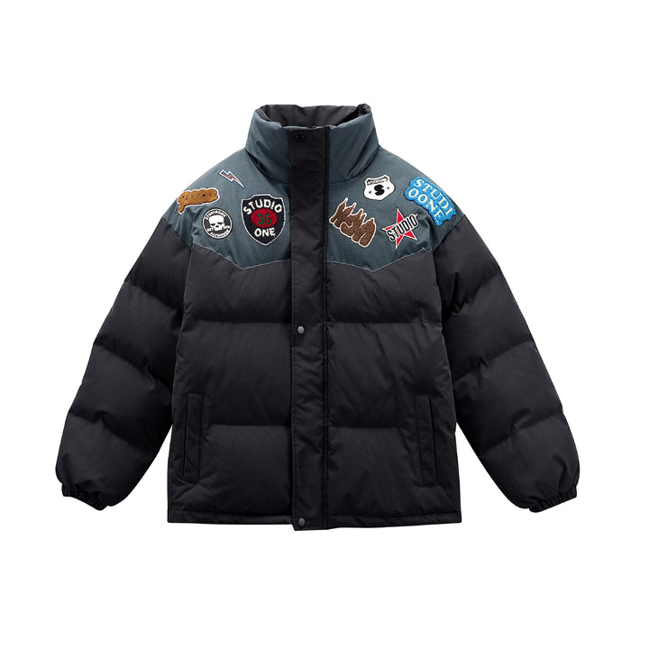 Unisex Wattierte Pufferjacke mit gestickten Patch‑Applikationen Echoarchiv