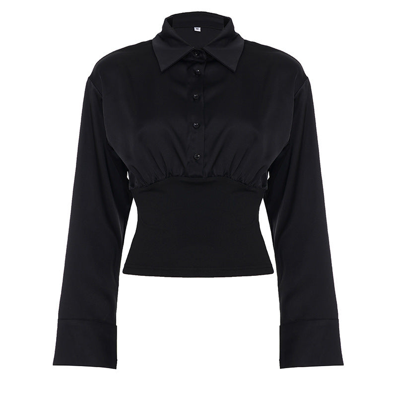Damen Kurzgeschnittene Hemdbluse mit tailliertem Rippbund, geraffter Brust und Hemdkragen Echo Archiv