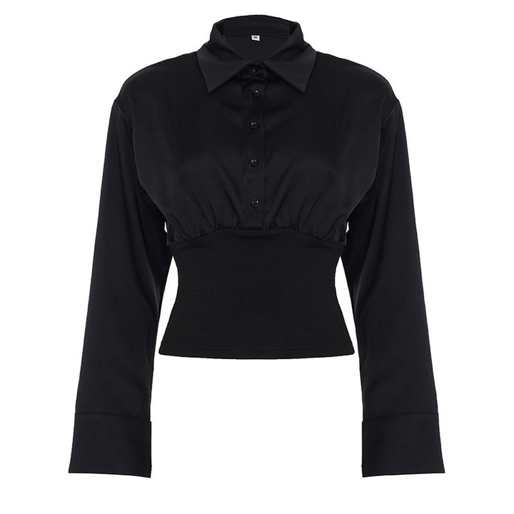 Damen Kurzgeschnittene Hemdbluse mit tailliertem Rippbund, geraffter Brust und Hemdkragen Echo Archiv