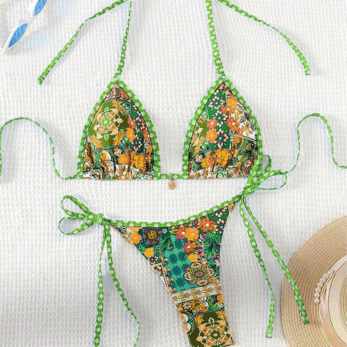 Damen Triangel-Bikini mit buntem floralen Mustermix und verstellbaren Trägern Echo Archiv