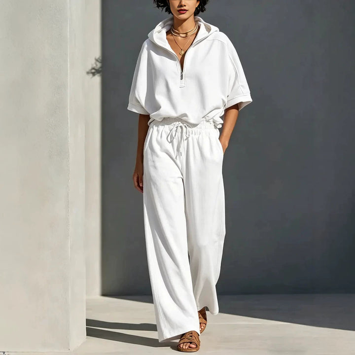 Damen Lässiges Lounge-Set mit Kapuzenpullover mit halbem Reißverschluss und weiter Palazzohose Echoarchiv