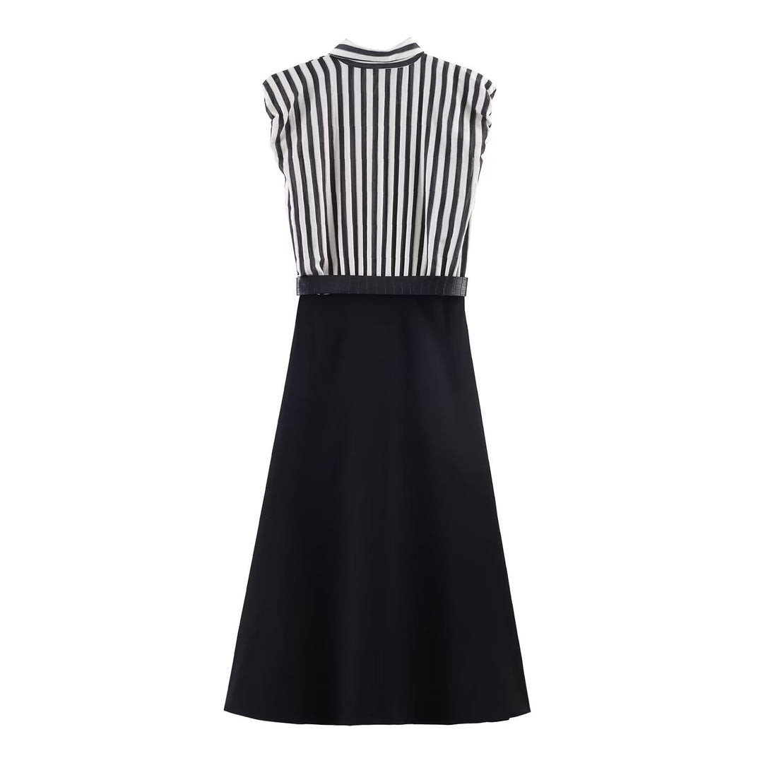 Damen Jumpsuit mit elegantem Streifenmuster und dekorativem Gürtel Echo Archiv