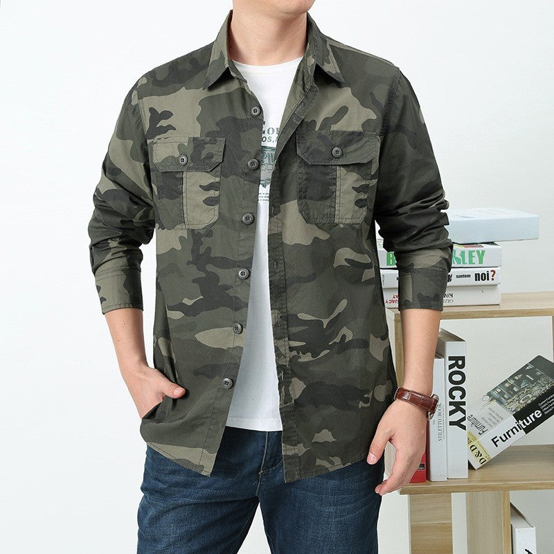 Herren nan militärisch inspiriertes Overshirt aus Baumwollmix mit Tarnmuster, Klappbrusttaschen und regular fit Echo Archiv