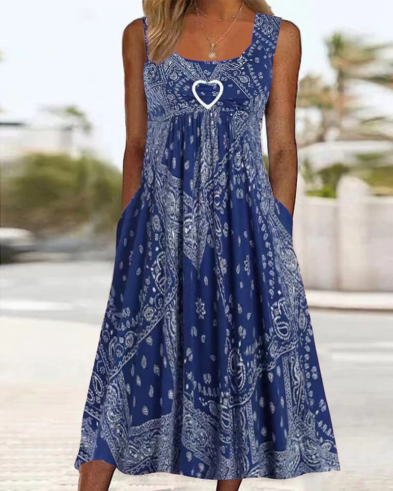 Damen nan Boho-Midikleid mit Paisley-Print, Empire-Schnitt und Seitentaschen Echo Archiv