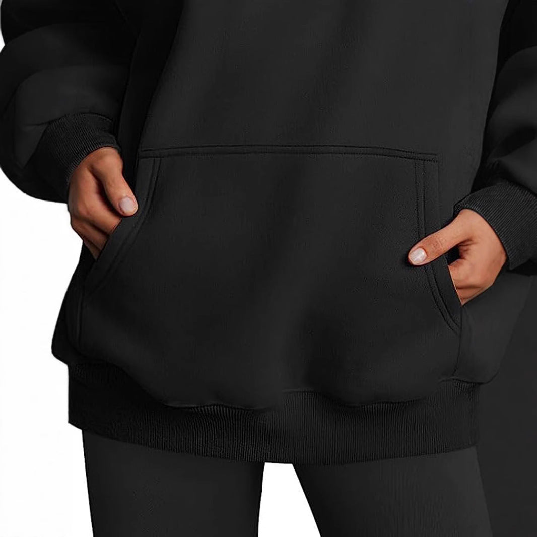 Damen nan Oversize-Kapuzenpullover mit verlängertem Rückenteil, innen angerautem Fleece und Kängurutasche Echo Archiv