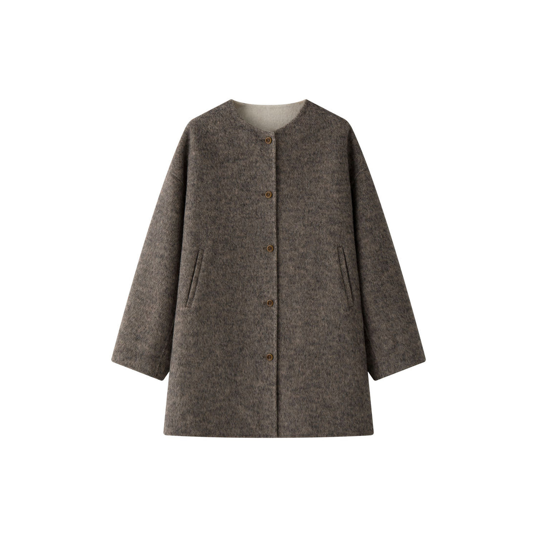 Damen Oversized Wollmix-Mantel mit Knopfleiste und umschlagbaren Teddy-Bündchen Echoarchiv