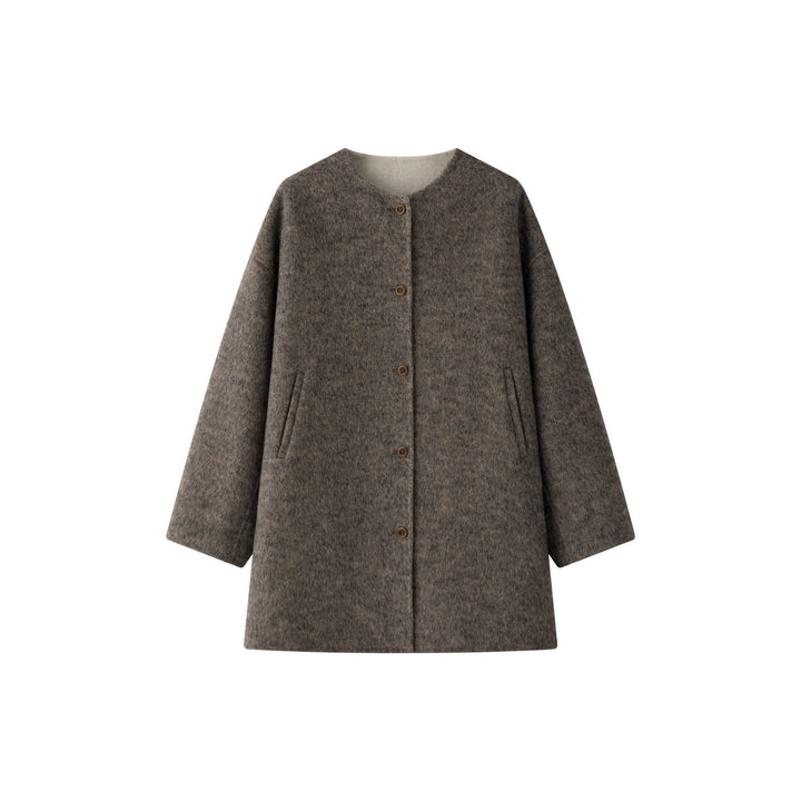Damen Oversized Wollmix-Mantel mit Knopfleiste und umschlagbaren Teddy-Bündchen Echoarchiv