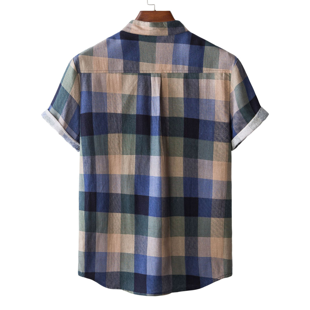 Herren Kurzarmhemd im modernen Karo-Design mit Henley-Ausschnitt und Twillstruktur Echoarchiv