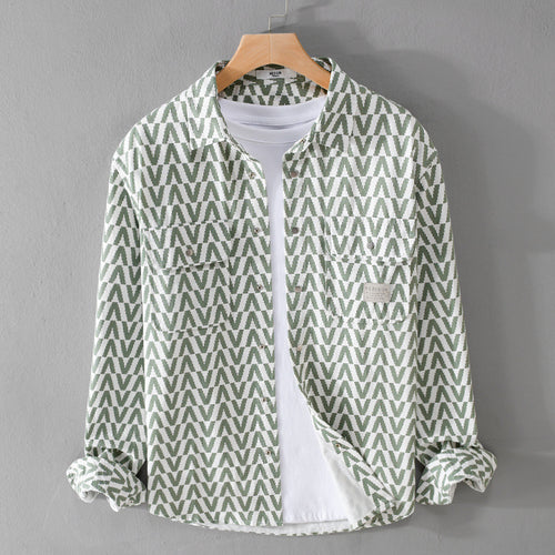 Herren Gemustertes Overshirt aus Baumwollmix mit geometrischem V‑Muster, aufgesetzten Brusttaschen und Relaxed‑Fit Echoarchiv