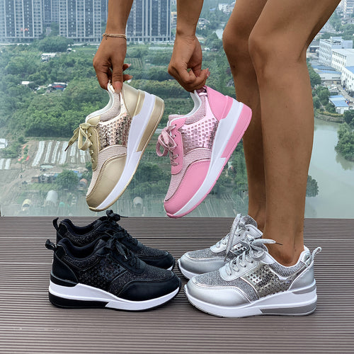 Damen stylische Keil-Sneaker mit metallischer Optik großflächigen Ziersteinen und gepolstertem Komfortfußbett Echo Archiv