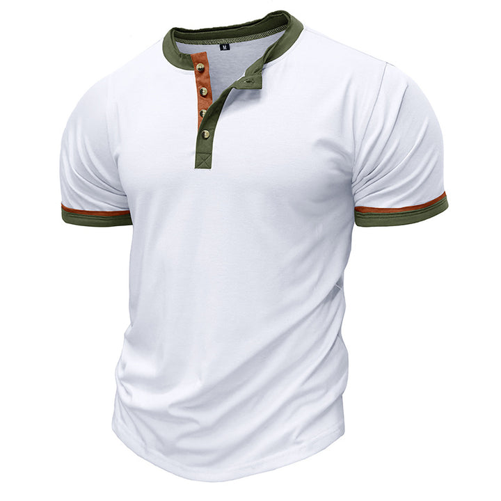 Herren Kurzarm-Henley-Shirt mit strukturiertem Kragen Echoarchiv