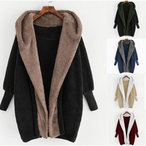 Damen Oversized Kunstfell-Kapuzenmantel mit kontrastierender Teddy-Innenseite und Rippbündchen Echo Archiv