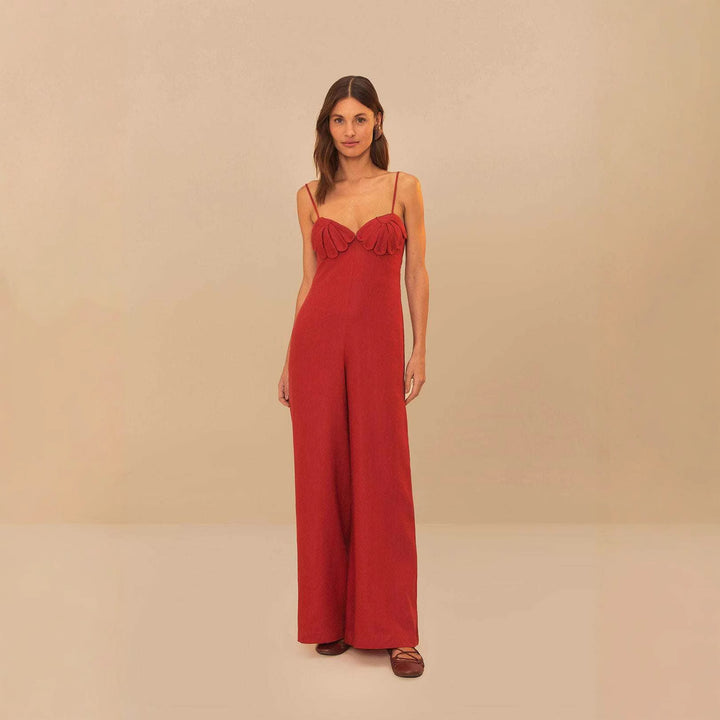 Damen Eleganter Jumpsuit mit voluminösen Rüschendetails und fließendem Schnitt Echo Archiv