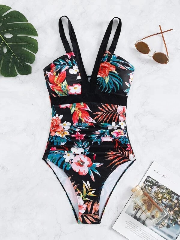 Damen Einteiliger Badeanzug mit anspruchsvollem Floral-Design Echo Archiv