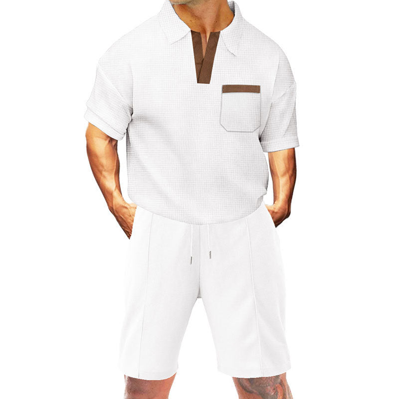 Herren sportliches Kurzarm-T-Shirt mit praktischer Brusttasche und bequemen Shorts Echoarchiv